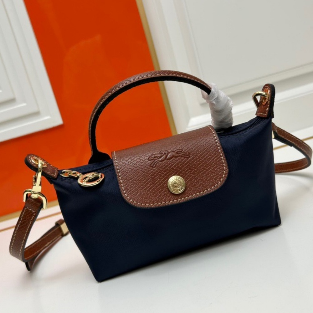 NWT Longchamp Navy Blue and Brown Crossbody Bag